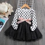 3 8yrs Girls Long Sleeve Dress Kids Birthday Party Polka Dots Casual Clothing Dress For Girl 2023 Autumn Winter Baby Clo