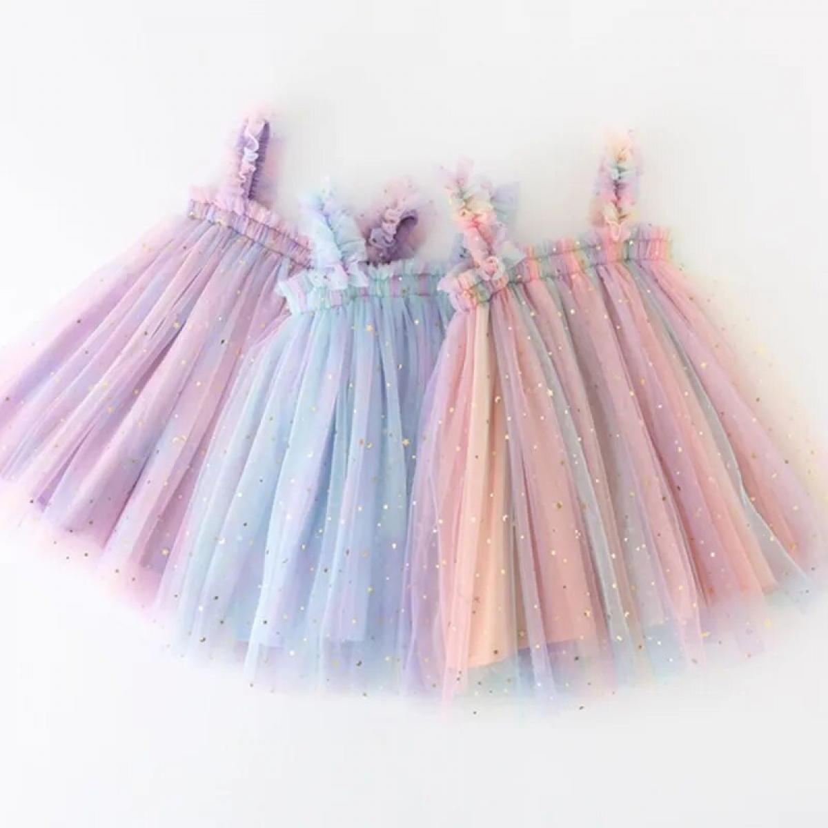 Vestido de princesa para niña pequeña, disfraz de tul de unicornio arcoíris para bebé, vestidos de tirantes sin mangas de verano