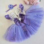Vestido de princesa para fiesta de bautismo y cumpleaños para niñas pequeñas, vestidos de flores para bodas, lazo de perlas para