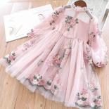 Vestido de princesa con bordado de flores para niñas, ropa elegante de otoño de manga larga para fiesta de cumpleaños, moda info