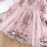Vestido de princesa con bordado de flores para niñas, ropa elegante de otoño de manga larga para fiesta de cumpleaños, moda info