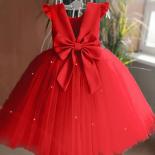 12m Baby Girl Dress Kid Red Bow Beading Christmas Tutu Gown Infant First Birthday Party Outfit Toddler New Year Princess