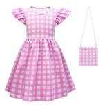 2023 Movie Princess Cosplay Costumes Children Pink Plaid Dress Kids Halloween Carnival Role Play Party For Girls