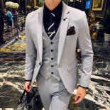 3 Pcs Set Jacket Vest Pants 2023 Men's Business Casual Groom Wedding Dress Formal Suit  Male Blazers Coat Trousers Waist