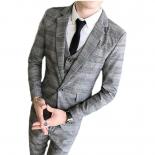 2023 Fashion New Men's Casual Slim Plaid Suit Coat Three Piece Set / Men's Business Boutique Wedding Blazers Jacket Pant