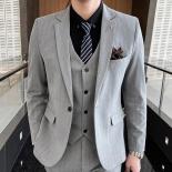 2023 Fashion New Men's Casual Slim Plaid Suit Coat Three Piece Set / Men's Business Boutique Wedding Blazers Jacket Pant