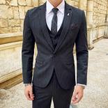 3 Pcs Suits Set Men British Style Coat Vest Pants Male Slim Fit Wedding Dress Tuxedos Business Casual Jacket Trousers Wa
