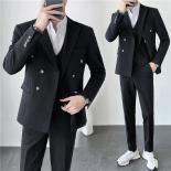 3 Pcs Set Blazers Jacket Pants Vest / 2023 Men's Casual Boutique Business Wedding Pure Color Double Breasted Suit Coat T