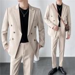Conjunto de 3 uds de Blazers, chaqueta, pantalones, chaleco/2023, informal para hombre, Boutique, negocios, boda, Color puro, tr
