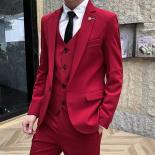 2022 Fashion New Men's Casual Boutique Business Solid Color Slim Groom Wedding Banquet Formal Suit Pants Vest 3 Pcs Set 