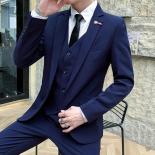 2022 Fashion New Men's Casual Boutique Business Solid Color Slim Groom Wedding Banquet Formal Suit Pants Vest 3 Pcs Set 
