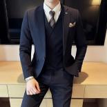 2023 Fashion New Men Business Solid Color Slim Suit / Slim Fit Double Breasted Waistcoat Dress Blazers Jacket Coat Vest 