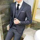 Suit Vest Pants 3 Pcs Set / 2023 Fashion New Men's Casual Boutique Business Solid Color Wedding Groom Suits Trousers Wai