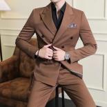 2023 Fashion New Men's Boutique Business Slim Wedding Striped Double Breasted Suit Blazers Jacket Pants Trousers Vest 3 