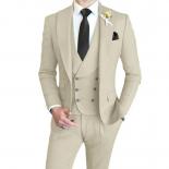 3 Pcs Set Blazers Jacket Vest Pants / 2023 Fashion New Men's Casual Business Solid Color Slim Fit Suit Coat Trousers Wai