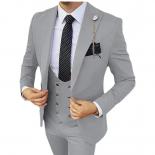3 Pcs Sets Blazers Jacket Pants Vest / Men Suit 2023 New Business Wedding Fashion Host Clothes Slim Fit Coat Trousers Wa