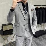 2023 Fashion New Men's Leisure Boutique Business Solid Color Slim Wedding Suit / Men's Striped 3 Pcs Blazers Jacket Pant