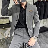 Traje de boda ajustado de Color sólido para hombre, traje de negocios de Boutique a rayas, chaqueta, pantalón, 3 uds., moda nuev
