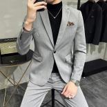 2023 Fashion New Men's Leisure Boutique Business Solid Color Slim Wedding Suit / Men's Striped 3 Pcs Blazers Jacket Pant
