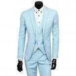 Solid Color Wedding Suit Jacket Pants 3 Pieces Sets / Fashion Men Business Casual Suits Dress Blazers Coat Trousers Wais