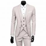 Solid Color Wedding Suit Jacket Pants 3 Pieces Sets / Fashion Men Business Casual Suits Dress Blazers Coat Trousers Wais
