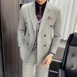 Nuevo traje de tres piezas para hombre, informal, de negocios, a rayas británicas, de talla grande, con doble botonadura, Blazer