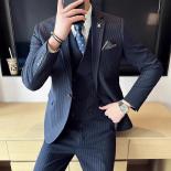 2023 moda nuevos hombres Casual Boutique negocios rayas Slim Fit vestido de boda traje abrigo conjunto masculino 3 uds Blazers c