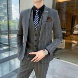 Traje chaqueta pantalones chaleco 3 uds conjunto/moda nueva Casual para hombres Boutique negocios cuadros chaquetas de alta cali