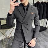 2023 Moda Nueva Boutique para hombres Negocios Slim Boda Rayas Doble botonadura Traje Blazers Chaqueta Pantalones Chaleco 3