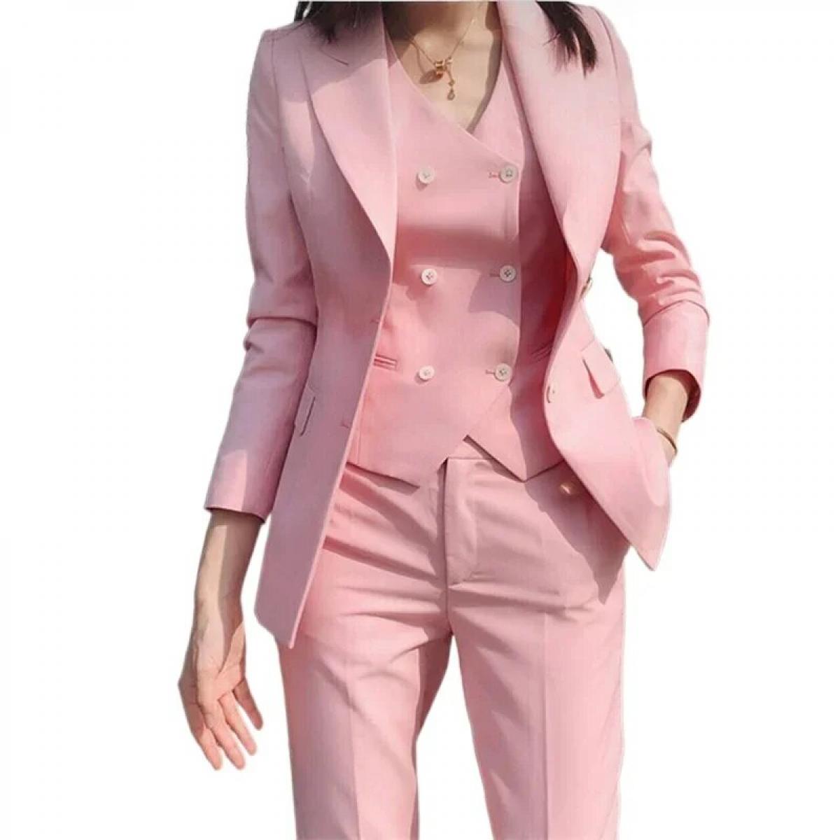 Trajes de negocios de Color liso para mujer, pantalones, chaleco/Chaleco rosa para ir al trabajo, chaqueta, pantalones, chaleco,