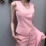 Trajes de negocios de Color liso para mujer, pantalones, chaleco/Chaleco rosa para ir al trabajo, chaqueta, pantalones, chaleco,