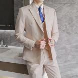 Traje de tres piezas ajustado para hombre, traje de negocios de Color sólido de alta calidad con doble botonadura de talla grand