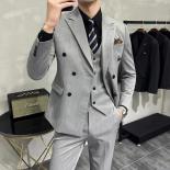 Traje de boda ajustado de Color sólido para hombre, traje de negocios de Boutique a rayas, chaqueta, pantalón, 3 uds., moda nuev