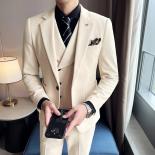 Moda 2023, nuevo conjunto de 3 uds de abrigo de traje de lana de negocios de Boutique de ocio para hombres/Chaqueta de vestir de