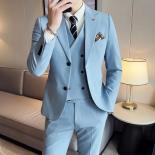 Moda 2023, nuevo traje ajustado de negocios de Color liso para hombre/Chaleco entallado con doble botonadura, vestido, Blazers, 