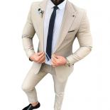 Blazers Conjunto de traje delgado de 3 piezas para banquete a la moda para hombre / Chaqueta de color sólido de negocios para ho