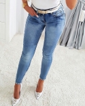 New Slimming High-waisted Rhinestone Jeans For Women, Elastic Washed Tight-fitting Pants In Stock