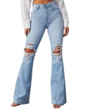 Factory Direct Sales New  And  High Waist Ripped Jeans Women's Street Hottie Bell Bottoms Trousers