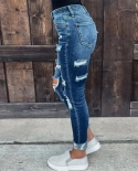 20324 Spring And Autumn New  And  Stretch Hole Washed Slim Foot Tight Butt Lifting Casual Jeans For Women