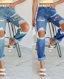 Factory Direct Sales  Straight-leg Women's Jeans High-waist Slim New  Goods   Ripped Jeans