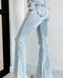Factory Direct Sales New  And  Long Ripped Jeans Women's Bell Bottoms Washed High Waist Trousers