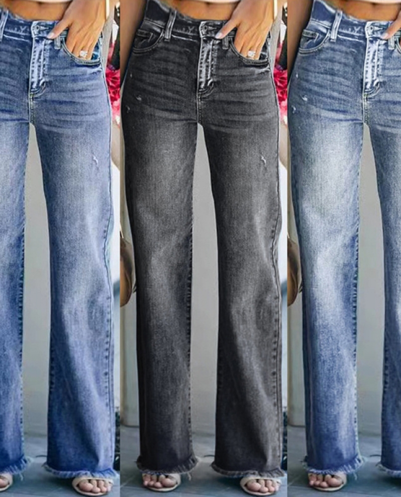  And  Ripped Washed Wide-leg Jeans For Women 2024 Spring And Autumn New Fashion Temperament Slightly Flared Trousers Tre