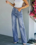  And  Ripped Washed Wide-leg Jeans For Women 2024 Spring And Autumn New Fashion Temperament Slightly Flared Trousers Tre