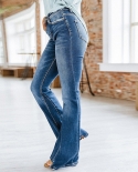 Factory Direct Sales 2024 New Four Seasons Pants Washed High Waist Jeans Women's Spliced ​​flare Pants