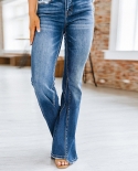 Factory Direct Sales 2024 New Four Seasons Pants Washed High Waist Jeans Women's Spliced ​​flare Pants