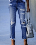 Factory Direct Sales New Style Washed Frayed Fringed Women's Jeans  And  Slim Fit Elastic Pencil Pants Wholesale