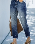 Factory Direct Sales  And  New Style Washed Ripped Women's Long Jeans High-waisted Straight Trousers