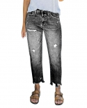 Factory Direct Sales  And  New Style Washed Ripped Women's Long Jeans High-waisted Straight Trousers