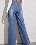  And    Hot Style Washed Cat Whiskers And Horseman Crafts Loose High Waist Wide Leg Jeans For Women