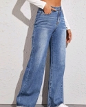  And    Hot Style Washed Cat Whiskers And Horseman Crafts Loose High Waist Wide Leg Jeans For Women
